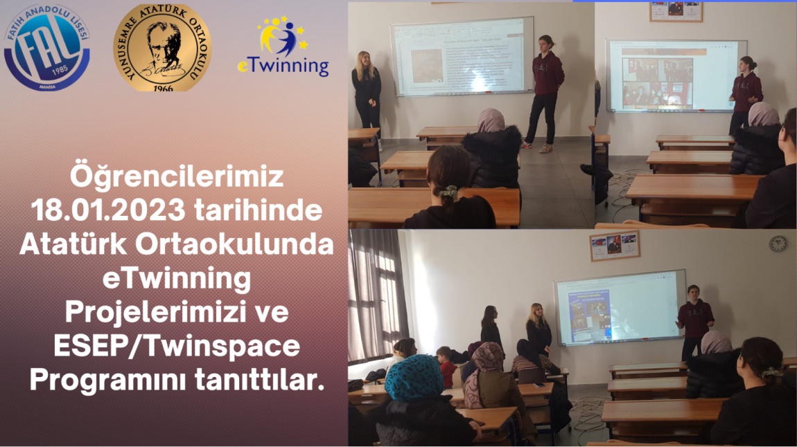 Öğrencilerimiz 18.01.2023 tarihinde Atatürk Ortaokulunda eTwinning Projelerimizi ve ESEP/Twinspace Programını tanıttılar.