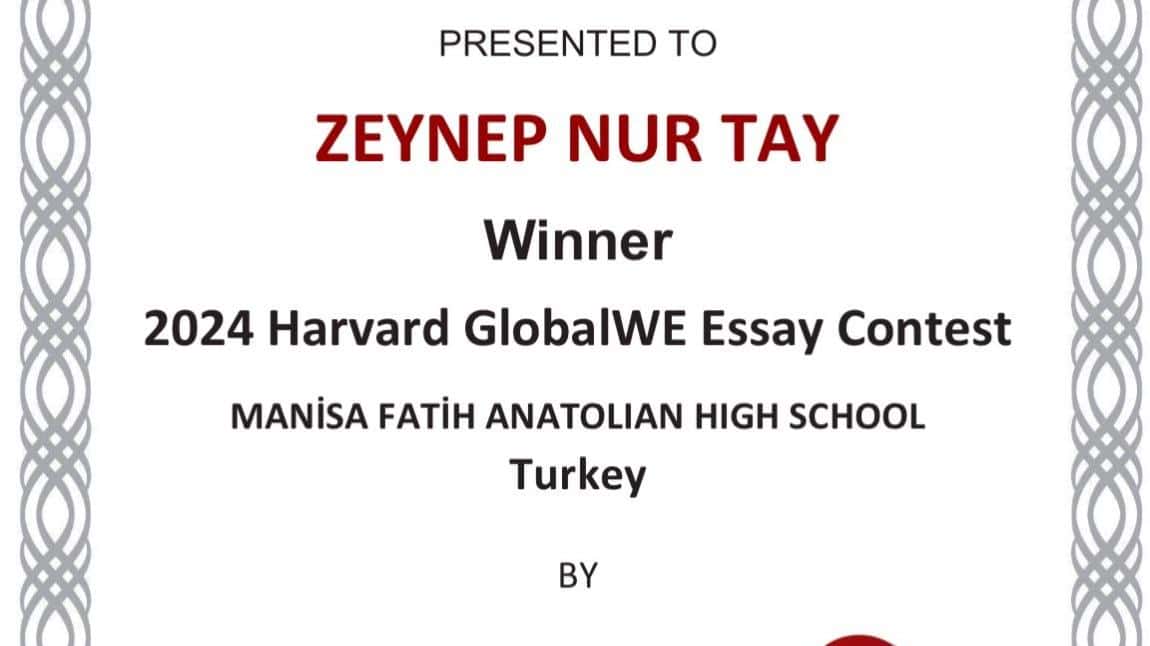 11 sınıf öğrencimiz Zeynep Nur Tay 2024 Harvard Global WE nin